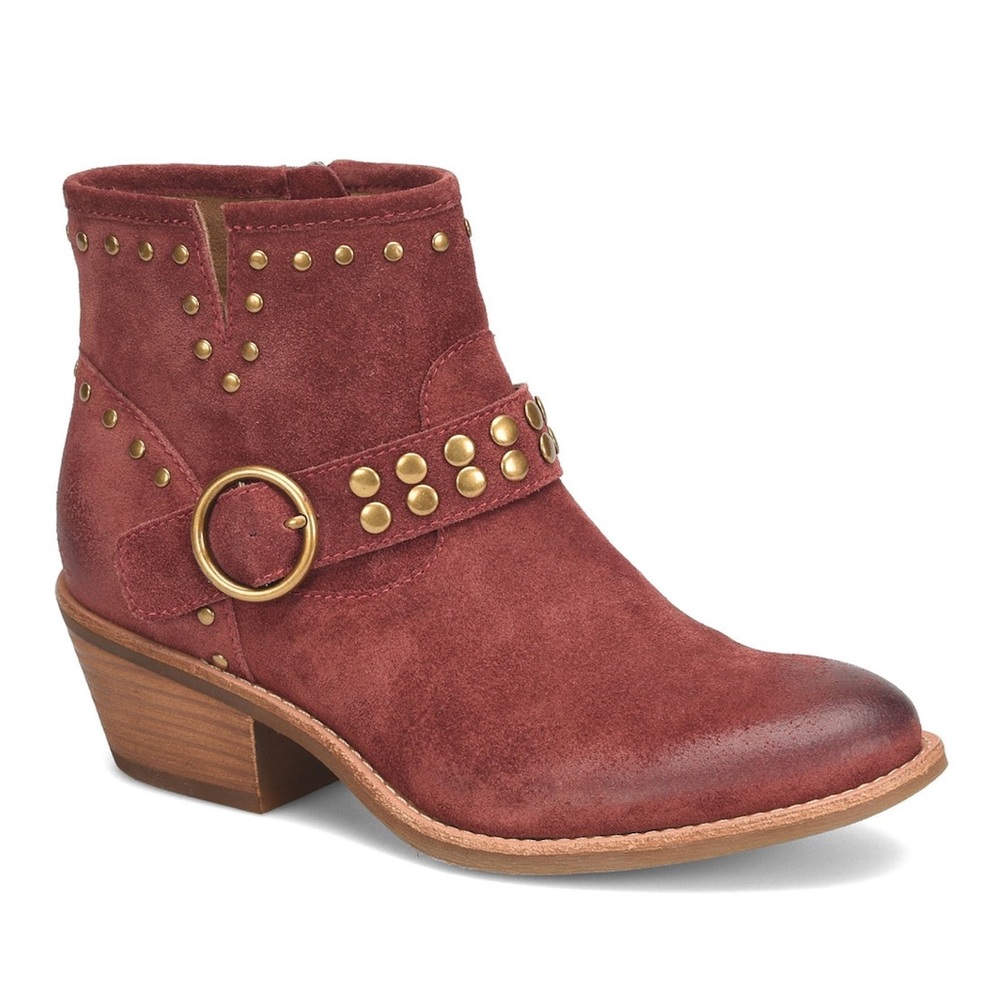 Sofft Rust Red Suede Studded Ankle Boots